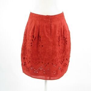 Baraschi red linen eyelet A-line skirt 6